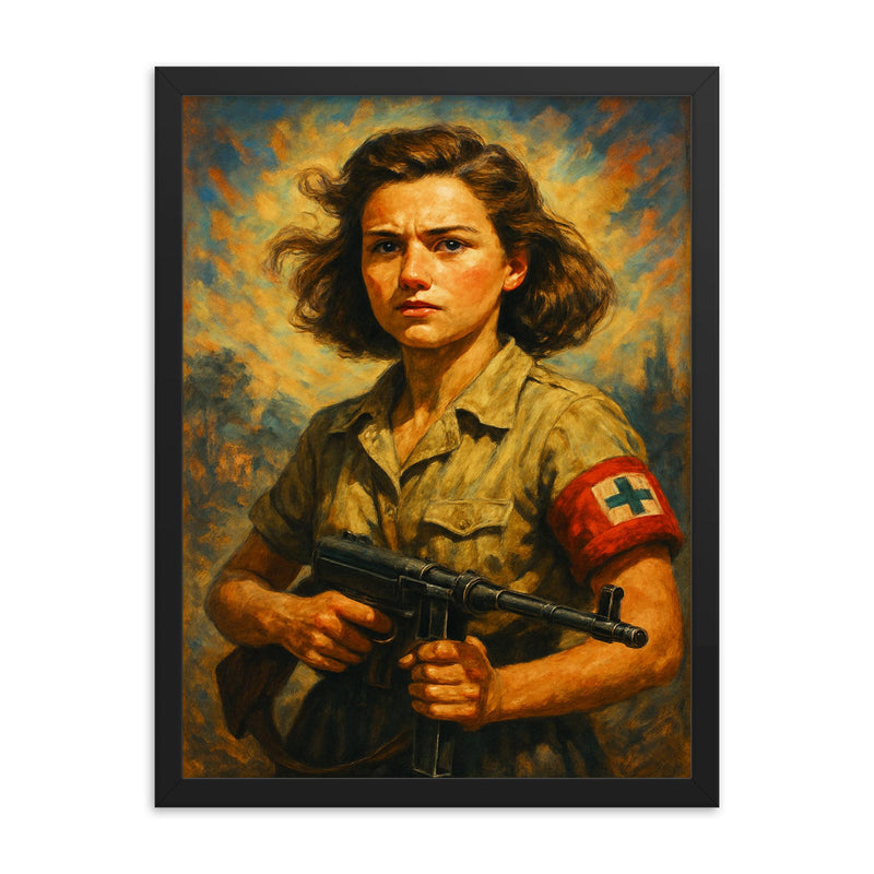 Simone Segouin framed print on a plain backdrop in size 18