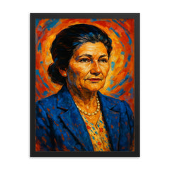 Simone Veil framed print on a plain backdrop in size 18"x24".