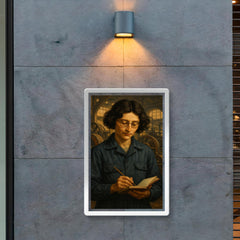 Simone Weil in factory overalls with notebook poster 2