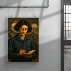 Simone Weil in factory overalls with notebook poster 4