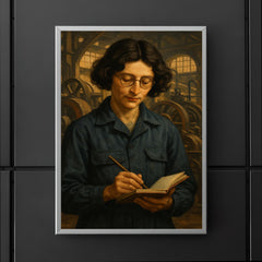 Simone Weil in factory overalls with notebook poster 5