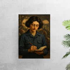 Simone Weil in factory overalls with notebook poster 7