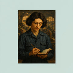 Simone Weil in factory overalls with notebook poster 8