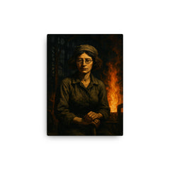 Simone Weil in factory shadows and flame canvas print on a plain backdrop in size 12"x16".