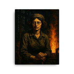 Simone Weil in factory shadows and flame canvas print on a plain backdrop in size 16"x20".