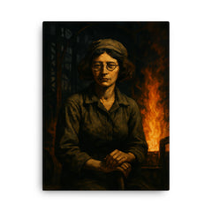 Simone Weil in factory shadows and flame canvas print on a plain backdrop in size 18"x24".