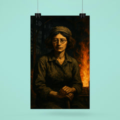 Simone Weil in factory shadows and flame poster 6