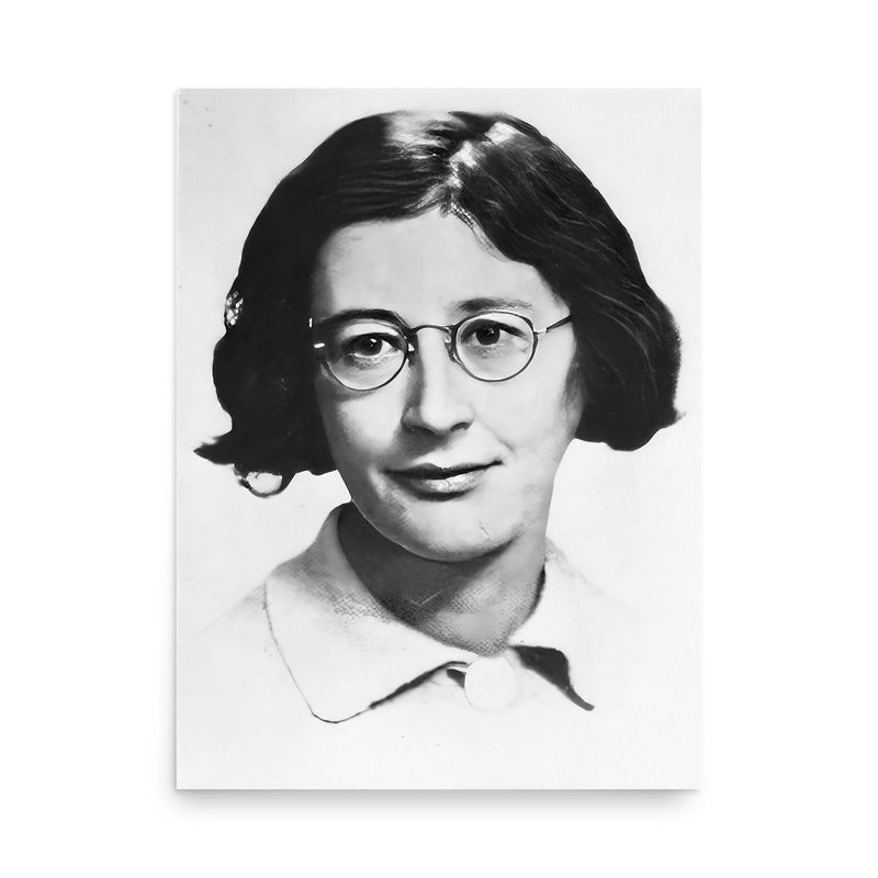 Simone Weil poster on a plain backdrop in size 18