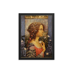 Simonieta by Sandro Botticelli framed print on a plain backdrop in size 12"x16".