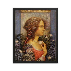 Simonieta by Sandro Botticelli framed print on a plain backdrop in size 16"x20".
