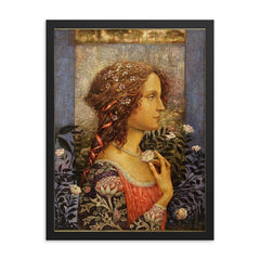 Simonieta by Sandro Botticelli framed print on a plain backdrop in size 18"x24".