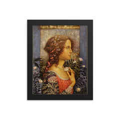 Simonieta by Sandro Botticelli framed print on a plain backdrop in size 8"x10".