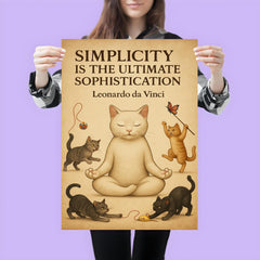 Simplicity ultimate sophistication da Vinci zen cat meditating poster 3