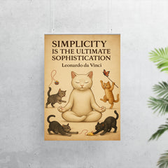 Simplicity ultimate sophistication da Vinci zen cat meditating poster 7