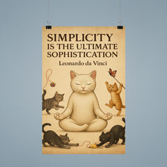 Simplicity ultimate sophistication da Vinci zen cat meditating poster 9