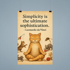 Simplicity ultimate sophistication da Vinci zen cat meditating while others chase toys inspiring po poster 9