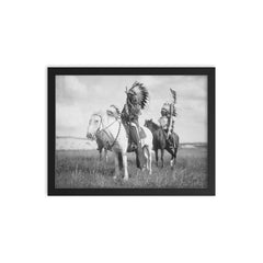 Sioux Indian Chief on Horseback, 1905 framed print on a plain backdrop in size 12"x16".