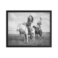 Sioux Indian Chief on Horseback, 1905 framed print on a plain backdrop in size 16"x20".