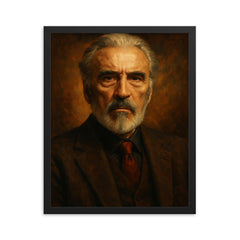Sir Christopher Lee framed print on a plain backdrop in size 16"x20".