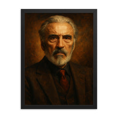 Sir Christopher Lee framed print on a plain backdrop in size 18"x24".