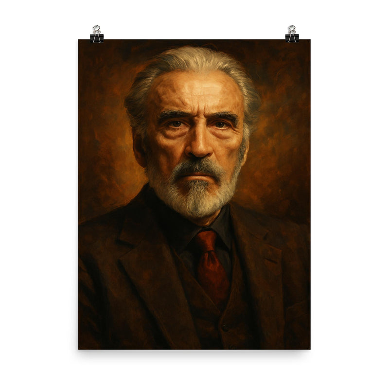 Sir Christopher Lee poster on a plain backdrop in size 8