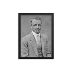 Sir Donald Bradman official portrait by Sam Hood framed print on a plain backdrop in size 12"x16".