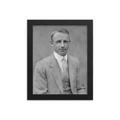 Sir Donald Bradman official portrait by Sam Hood framed print on a plain backdrop in size 8"x10".