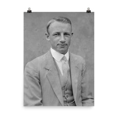 Sir Donald Bradman official portrait by Sam Hood poster on a plain backdrop in size 8"x10".