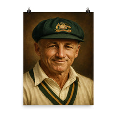 Sir Donald Bradman portrait poster on a plain backdrop in size 8"x10".