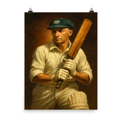 Sir Donald Bradman poster on a plain backdrop in size 8"x10".