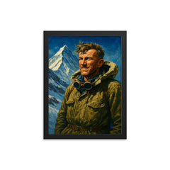 Sir Edmund Hillary framed print on a plain backdrop in size 12"x16".