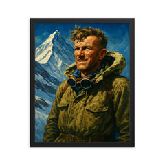 Sir Edmund Hillary framed print on a plain backdrop in size 16"x20".