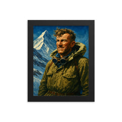 Sir Edmund Hillary framed print on a plain backdrop in size 8"x10".