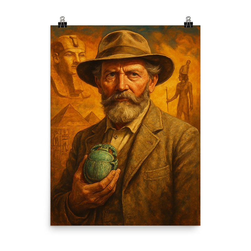 Sir Flinders Petrie poster on a plain backdrop in size 8