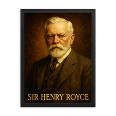 Sir Henry Royce framed print on a plain backdrop in size 18"x24".