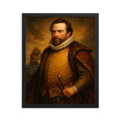 Sir Martin Frobisher framed print on a plain backdrop in size 16"x20".