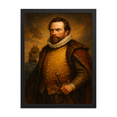 Sir Martin Frobisher framed print on a plain backdrop in size 18"x24".
