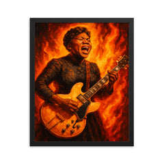 Sister Rosetta Tharpe electrified gospel blaze portrait framed print on a plain backdrop in size 16"x20".