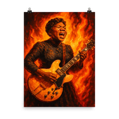 Sister Rosetta Tharpe electrified gospel blaze portrait poster on a plain backdrop in size 8"x10".