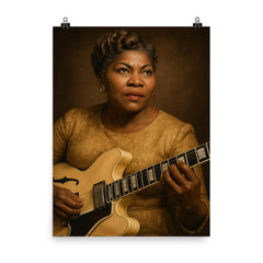 Sister Rosetta Tharpe portrait poster on a plain backdrop in size 8"x10".