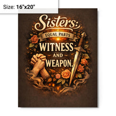Sisters equal parts witness and weapon metal print on a plain backdrop in size 16"x20".