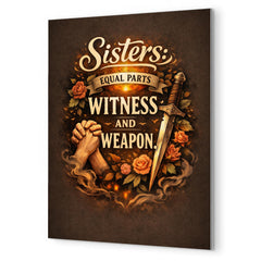 Sisters equal parts witness and weapon metal print mockup