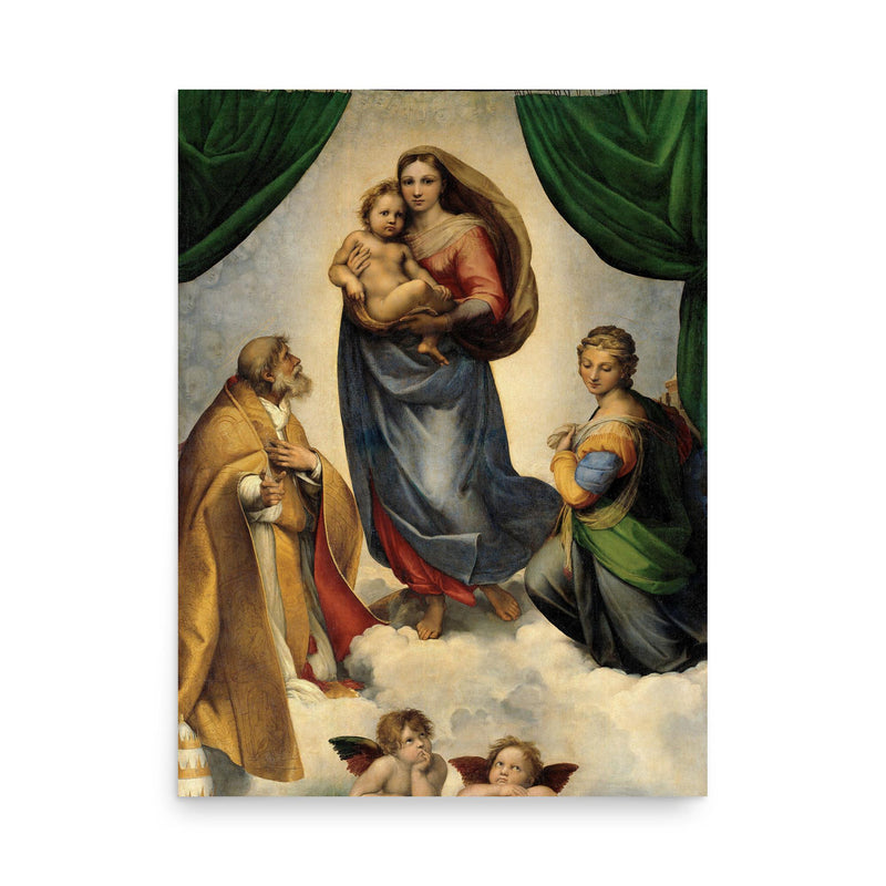 Sistine Madonna by Raphael poster on a plain backdrop in size 18