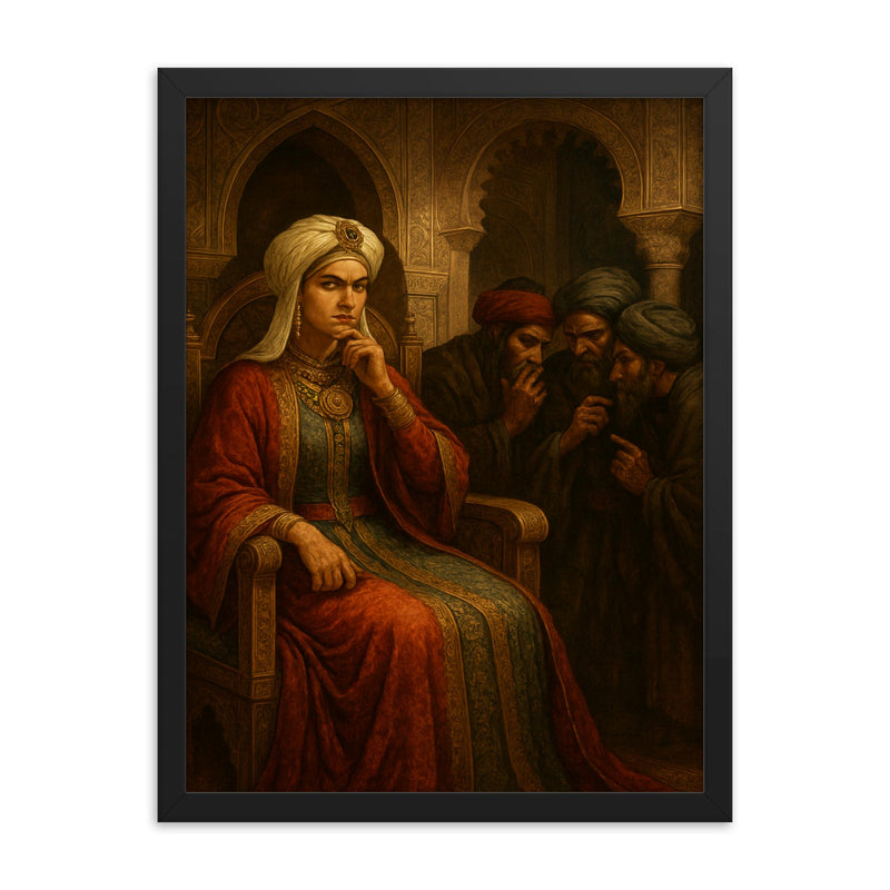 Sitt al Mulk in Fatimid palace intrigue framed print on a plain backdrop in size 18