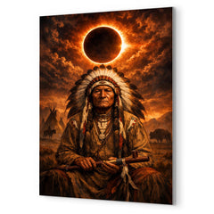 Sitting Bull under eclipse sky metal print mockup