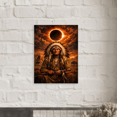 Sitting Bull under eclipse sky metal print mockup