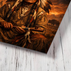 Sitting Bull under eclipse sky metal print mockup