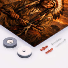 Sitting Bull under eclipse sky metal print mockup