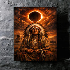 Sitting Bull under eclipse sky metal print mockup