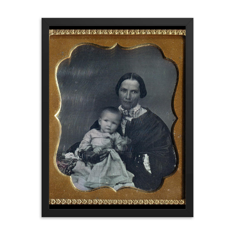 Sixth Plate Daguerreotype of a Woman and Child by Unknown Maker framed print on a plain backdrop in size 18